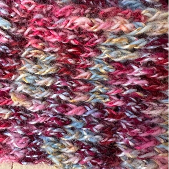 Unique handmade multicolor scarf in a rich blend of reds, pinks, blues - Picture 7 of 7